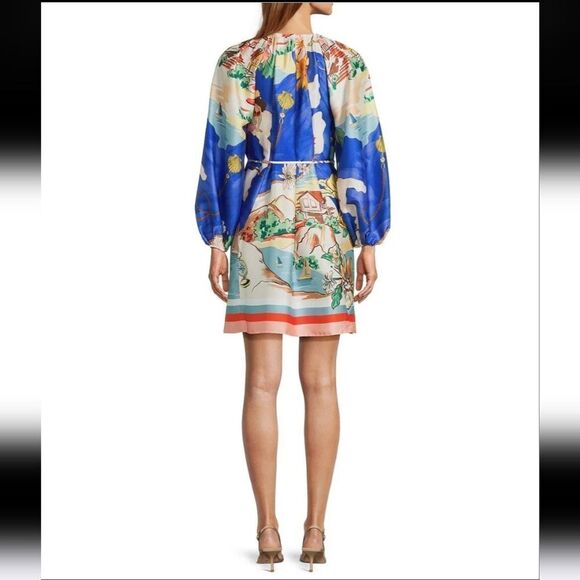 Antonio Melani Raffaella Key Hole Tie Neck Long Sleeve Belted Mini Dress Size XS - Picture 2 of 13